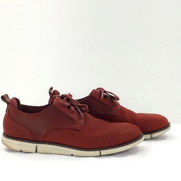 Clarks Mens Trigenic Shoe Deep Red Nubuck Oxford Sneaker Shoe Flex Sole Sz 8 - Picture 1 of 10